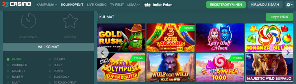 22casinon pelivalikoima